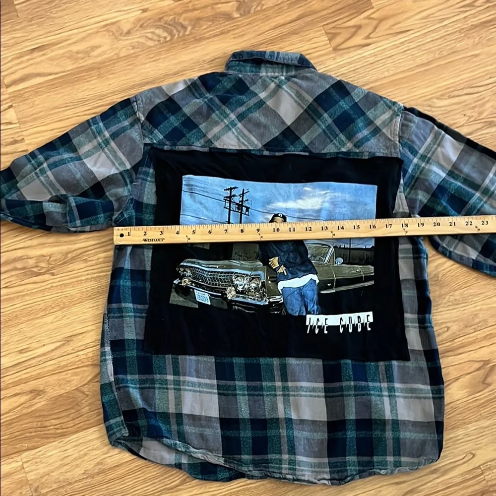 Ice Cube Flannel Shirt upcycled unisex Size XL - Picture 6 of 7